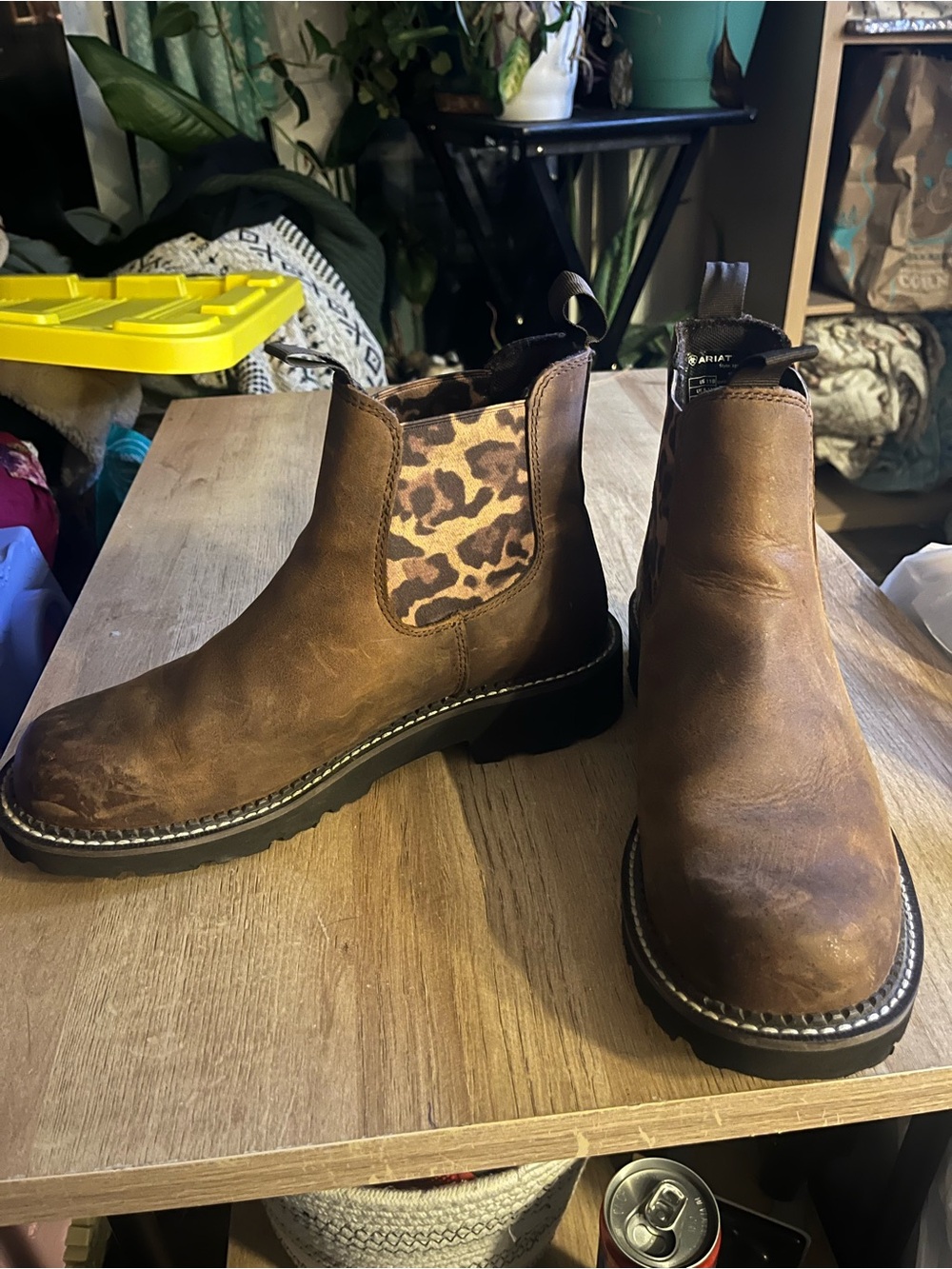 Ariat Men’s Brown Leather Chukka Boots with Leopard-Print Elastic